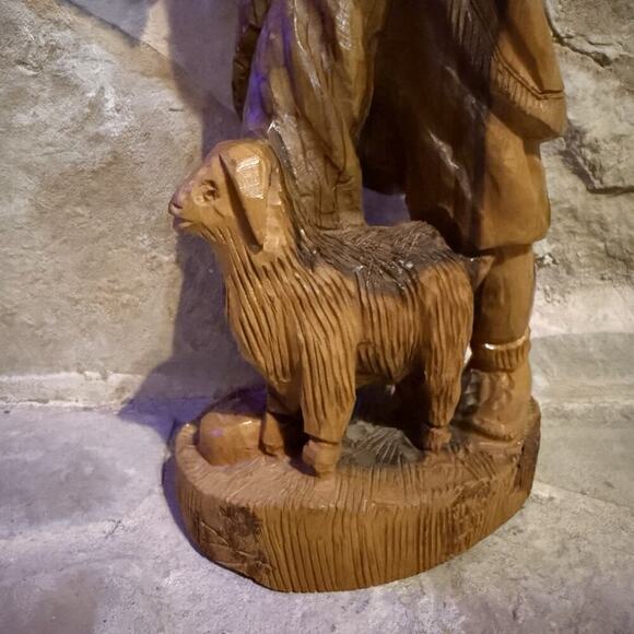 VTG 1975 Hand Carved Olive Wood Statue Man Sheep Shepherd 15" Old City Jerusalem - Picture 2 of 16